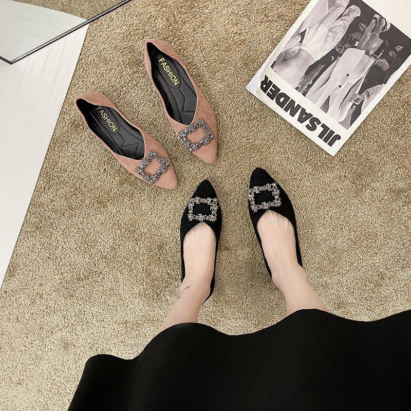 Flat Single Shoes Women's   Loafers Ladies Comfortable Luxury Rhinestone Brand Shoes Black Woman Autumn Summer