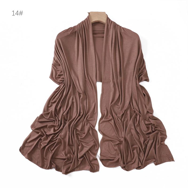 Plain Glitter Shimmer Modal Jersey Hijab Shawl Winter Elastic Muslim Ramadan Scarf Maxi Wrap Snood Stole Foulards Sjaal 175*55Cm