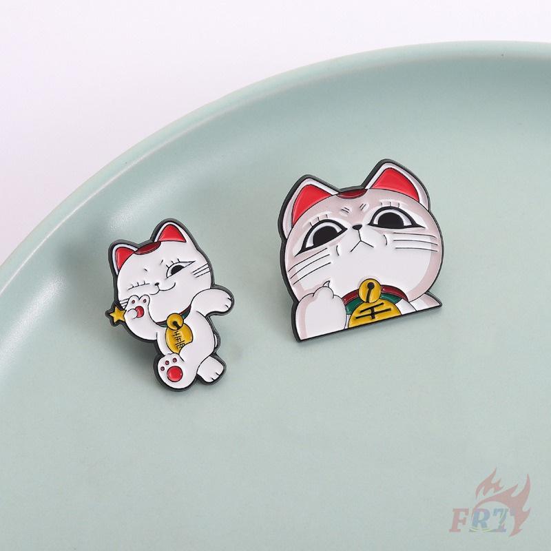 2Pcs/Set Q Funny Fortune Cat Brooches - Doodle Enamel Backpack Button Pins Badges