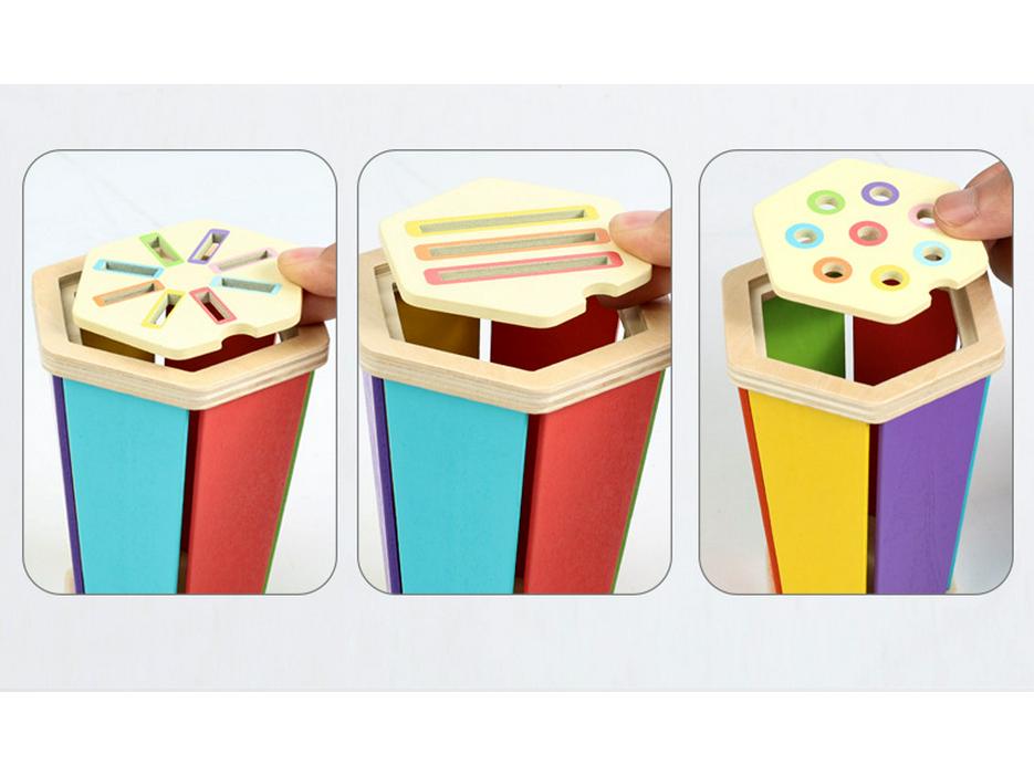Montessori Wooden Color and Shape Sorting Cup Set for Early Learning and Grip Development 
