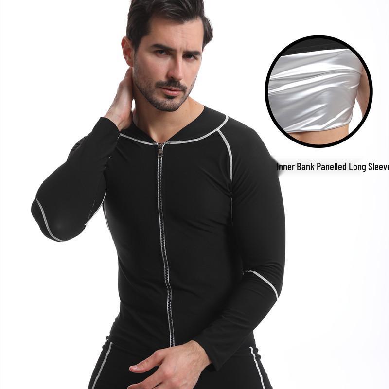 Silver Coated Neoprene Sauna Suit Set: Long Sleeve Top & Pants for Fitness