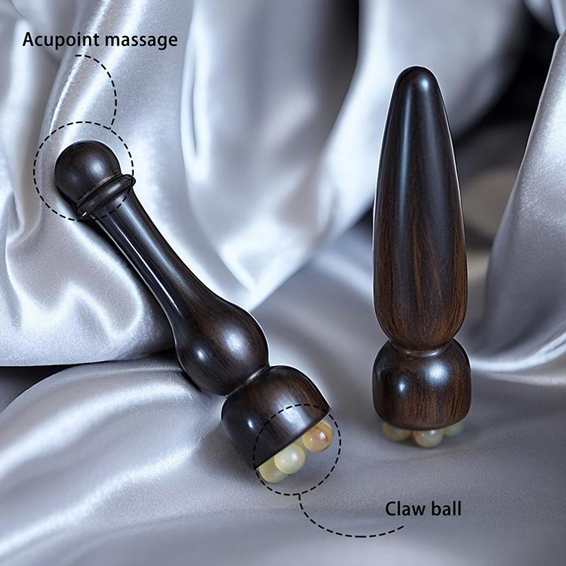 Sandalwood Eye Massage Stick Five Beads Lotus Seedpod Face Massage Tools Gua Sha Face Skin Care Massager Reduce Puffiness