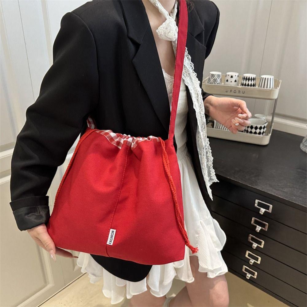 

Retro Denim Canvas Bag Cloth Tote Bag Vintage Drawstring Bucket Bag Travel червоний