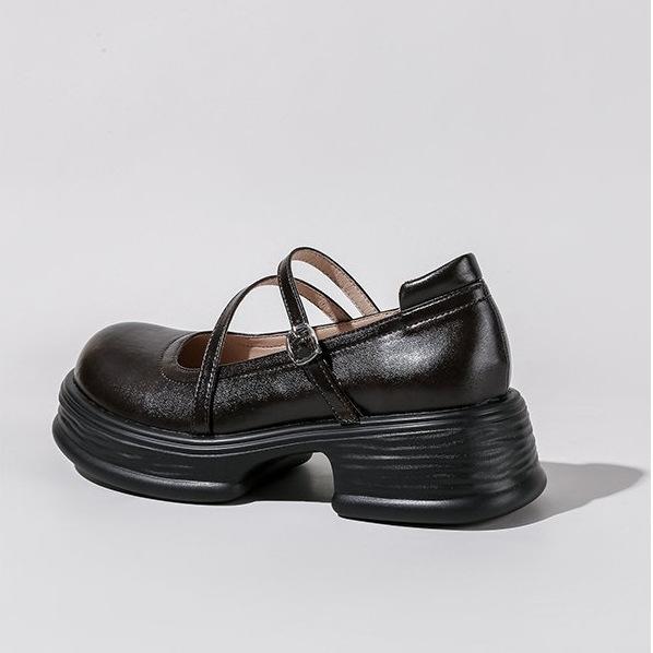 

ins круглый носок черный универсальная платформа повседневные маленькие кожаные туфли женские 2025 новая летняя ретро французские туфли Мэри Джейн 40 коричневый