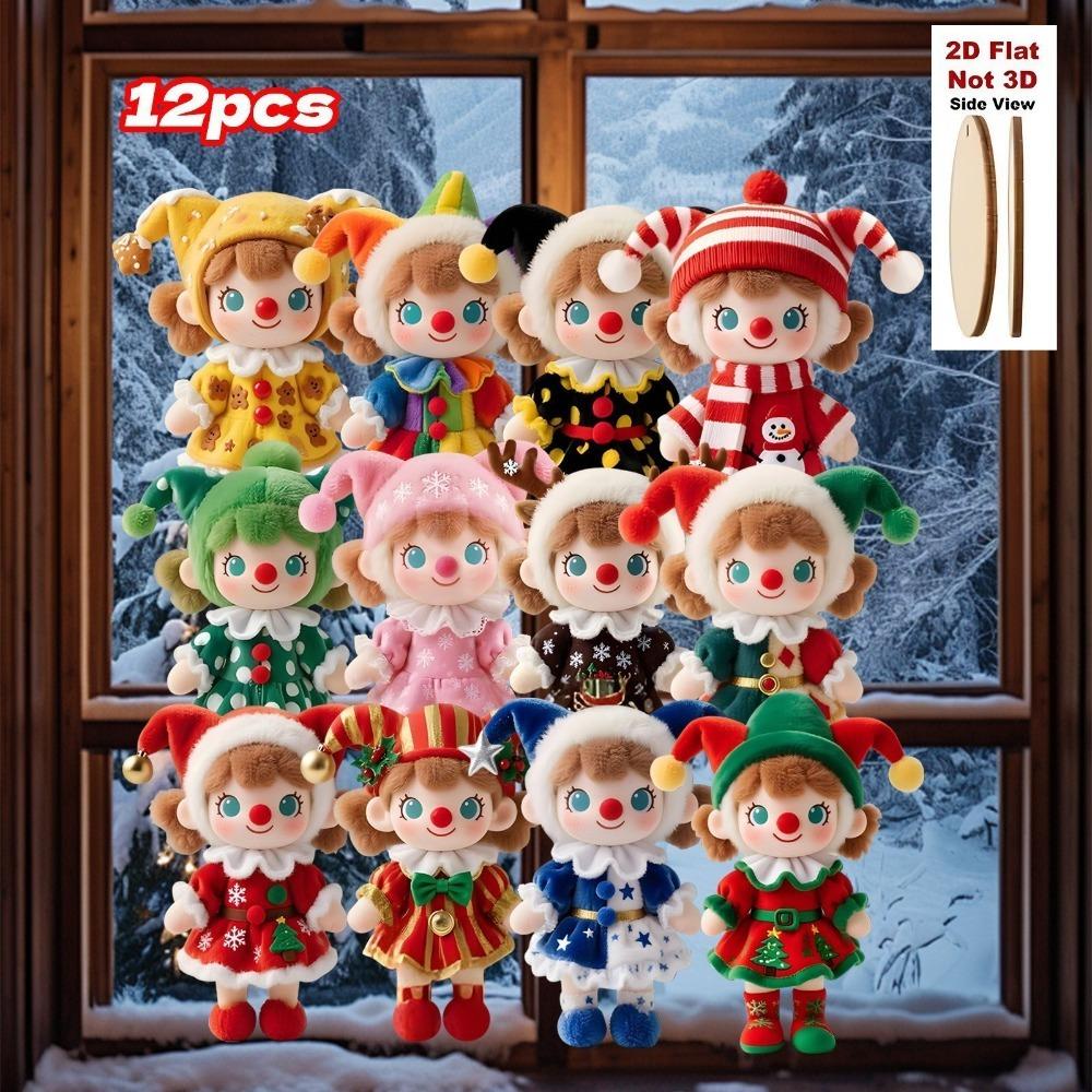 

12pcs 2D Flat Christmas Tree Ornament Colorful Xmas Tree Pendants New Christmas Doll Decoration