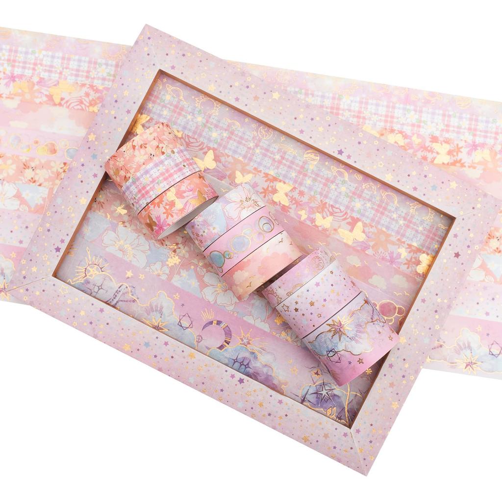YUBBAEX Masking Tape Mysterious Foil Super Cute Perfect for Gift DIY and Notebook Decoration 9-Volume - Space, Wide, Silver/Gold Stamped, Style, Thin,