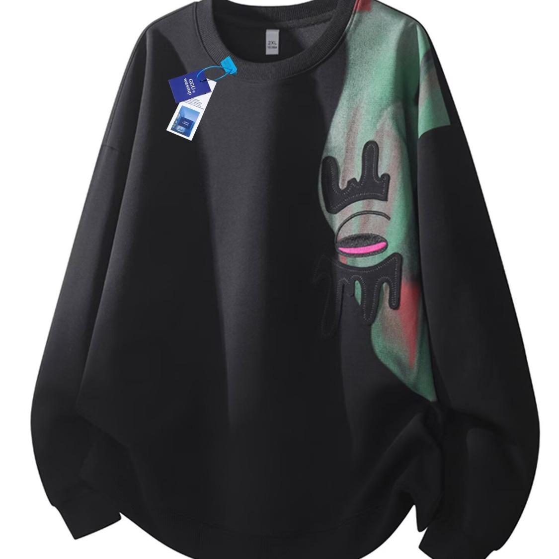 Retro Color Block Patchwork Unisex Pullover Hoodie – Trendy, Loose Fit Casual Top M