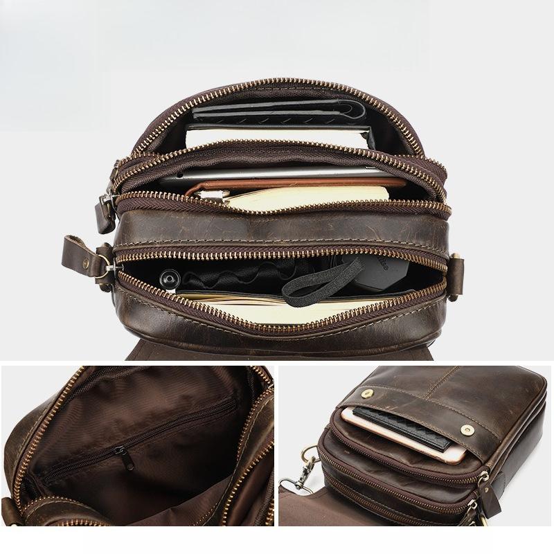 The First Layer of Cowhide Men's Shoulder Bag, Leather Trend Men's Bag, European and American Men's Large-capacity Messenger Bag