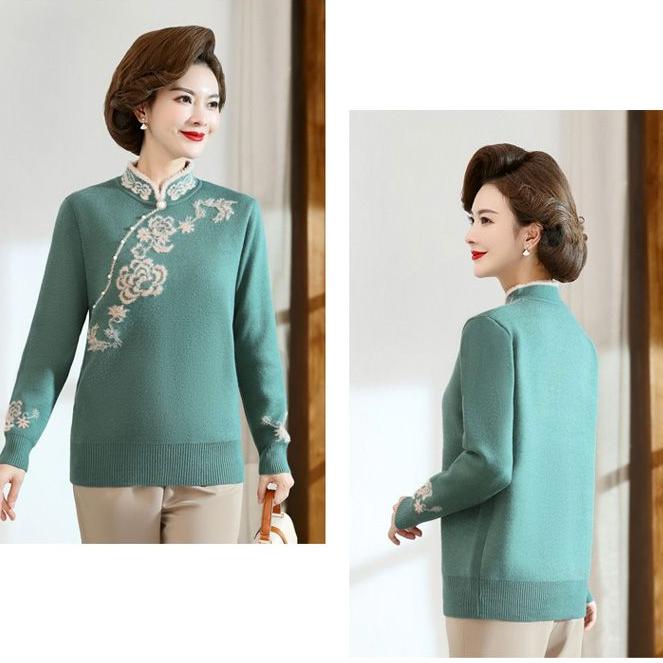 Herbst Winter Damen Nerzfleece Pullover Locker Übergröße Pullover Bestickt Pullover Fleece Verdickt Beflockt Strickoberteile