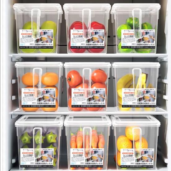 Refrigerator Organizer Transparent Food Box with Handle Lid Food-Grade Fridge Organizer Storage Bin for Fruits Vegetables Salads