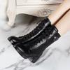 New Women'S British Style Fashion Boots - Black Lace-Up Chunky Heel Ankle Boots With Side Zipper, Trendy Fall/Winter  Boots