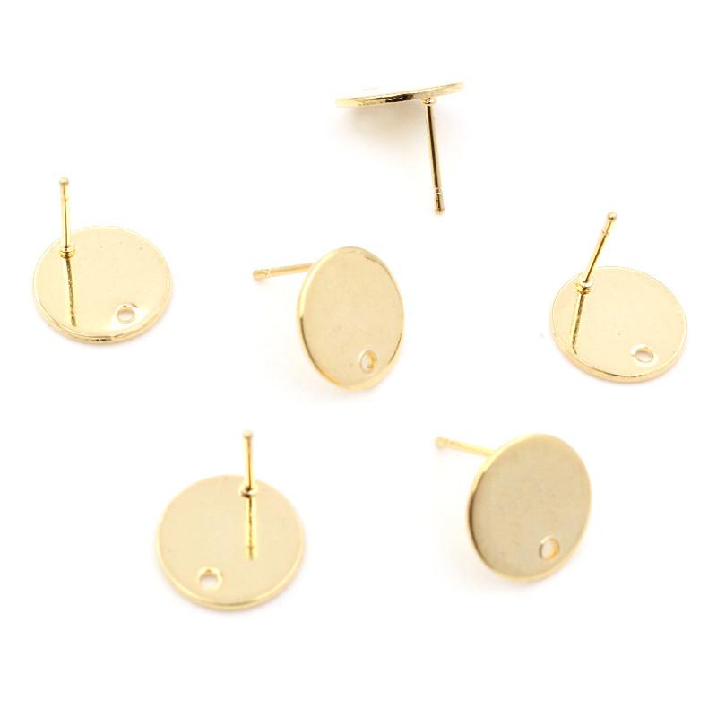 20pcs 6/8/10/12mm 316 Stainless Steel Gold Plated Pin Findings Stud Earring With Hole Connector For DIY Jewelry Making Supplies