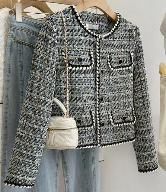 Evropsko-americký Niche Design Trendy Modrý Oblek: Unikátní dámský dvoudílný komplet sako a kalhoty na jaro a podzim