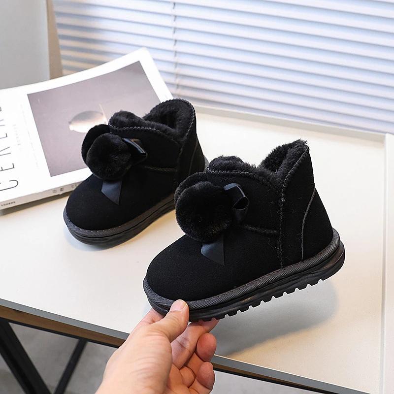 Winter Children's Boots Soft Fluffy Hairball Cute Girl Snow Boots Fashion Versatile Kids Causal Outdoor Cotton Boots Non-slip