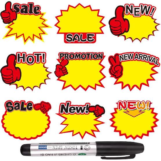 90 Pieces 7 x 5.5 Inch Sign Cards, Blank Star Sale Paper Signs Price Burst Signs Assorted Display Tags for Retail Store, Supermarket