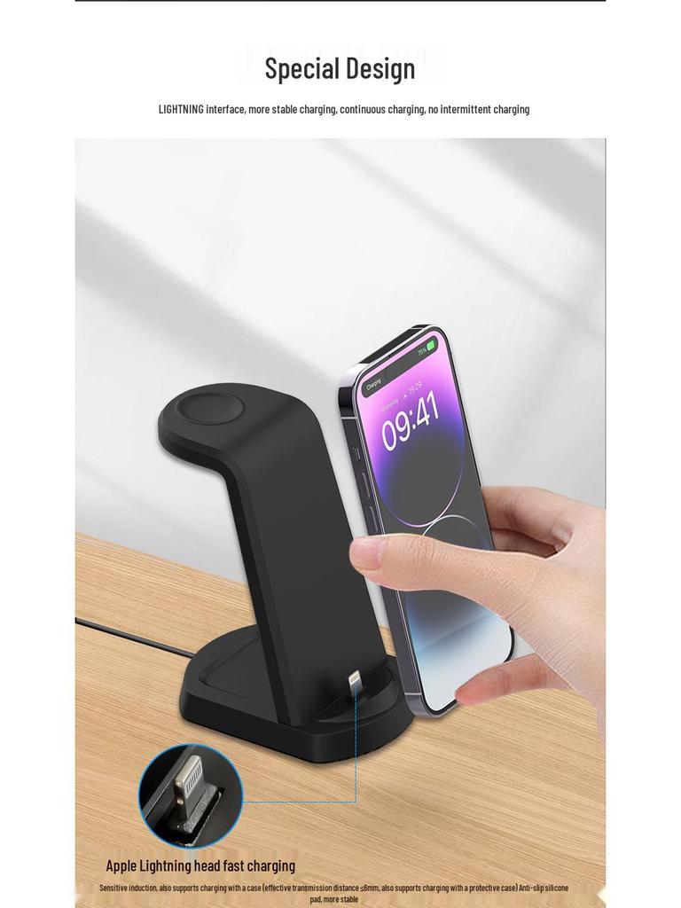 3-in-1 Wireless Charger Stand for iPhone, Apple Watch, and Earbuds