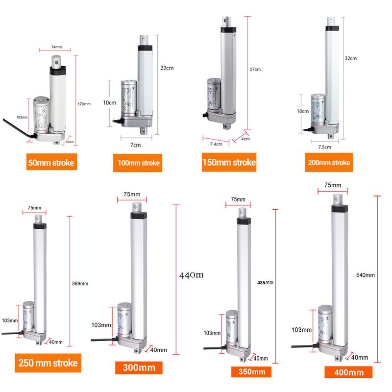 1000N DC 12V Linear Actuator Push 100kg 1000N 50mm 100mm 150mm 200mm 250mm 300mm 350mm Stroke Linear Drive Electric Motor 14mm/s