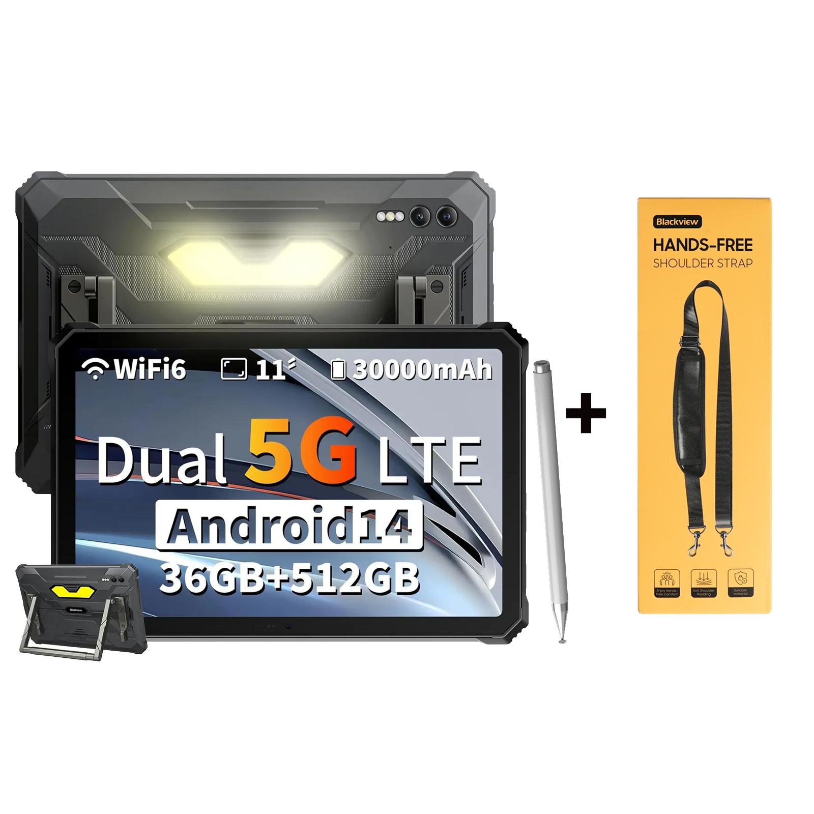 Blackview Active 12 Pro Robuuste Tablets Android 15 11inch 12GB 256GB/16GB 1TB Tablet PC 30000mAh 90hz 12+256 with a strap zwart