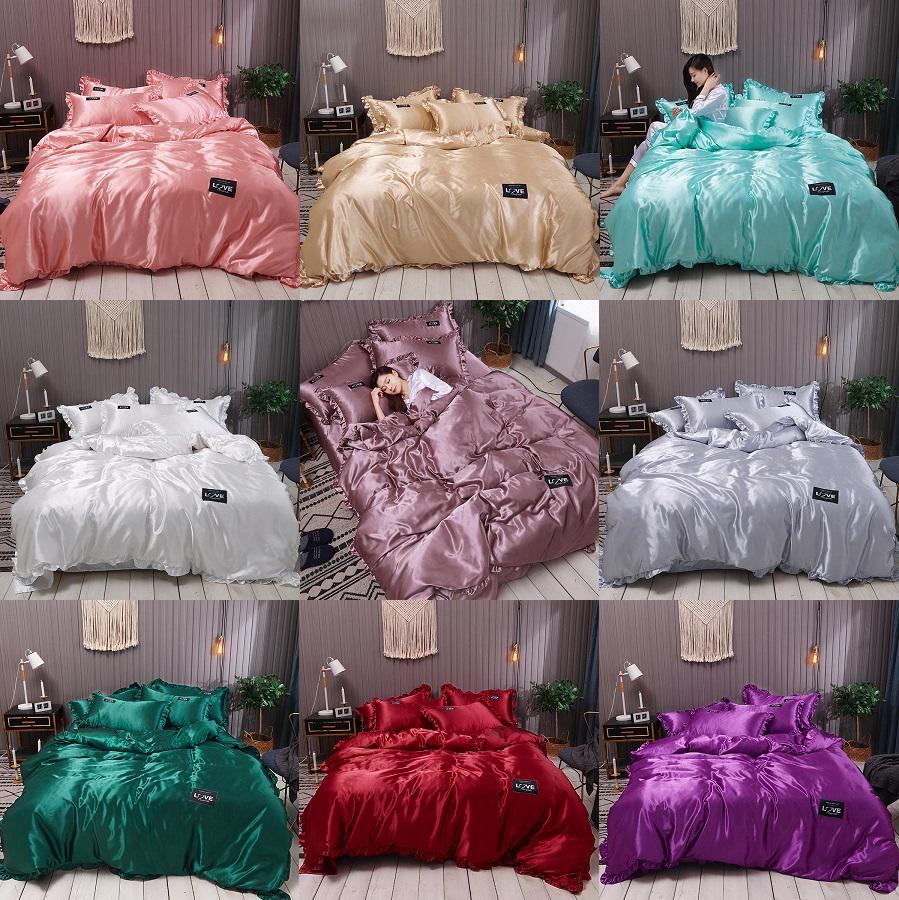 Luxury Royal 4pcs Satin Silk Duvet Cover Bedding Set Twin Full Queen Size King