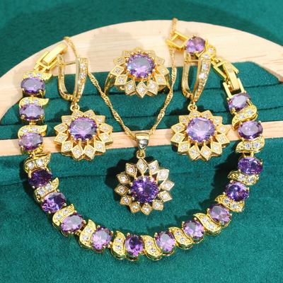European and N Jewelry Zircon European and N High Quality Light Luxury Jewelry Set Amethyst Ring Purple