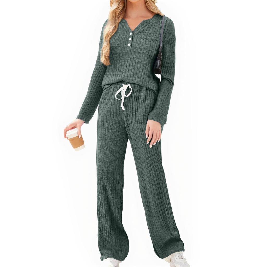 Damen Freizeitmode Bequeme Oberteile und Hosen Haus Pyjama Set