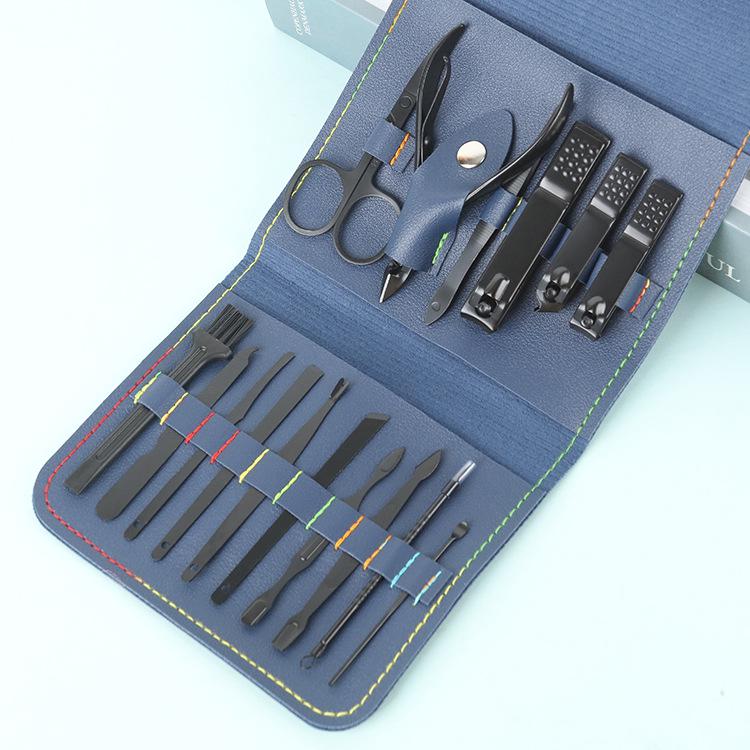 16-Piece Matcha Green Manicure Set: Nail Clippers, Scissors & Tools In Folding Bag
