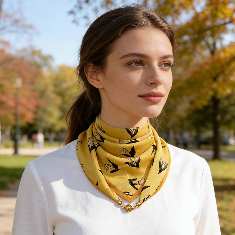1PC Neck Scarf Versatile Painted Pattern Gift Silk Scarf High-End Magnetic Closure Elegant Accessories French Style Multi-Color