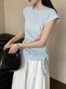 LUXI Koreanisches Schlank geschnittenes Kurzarm-T-Shirt mit Schnürung und unregelmäßigem Saum für Damen