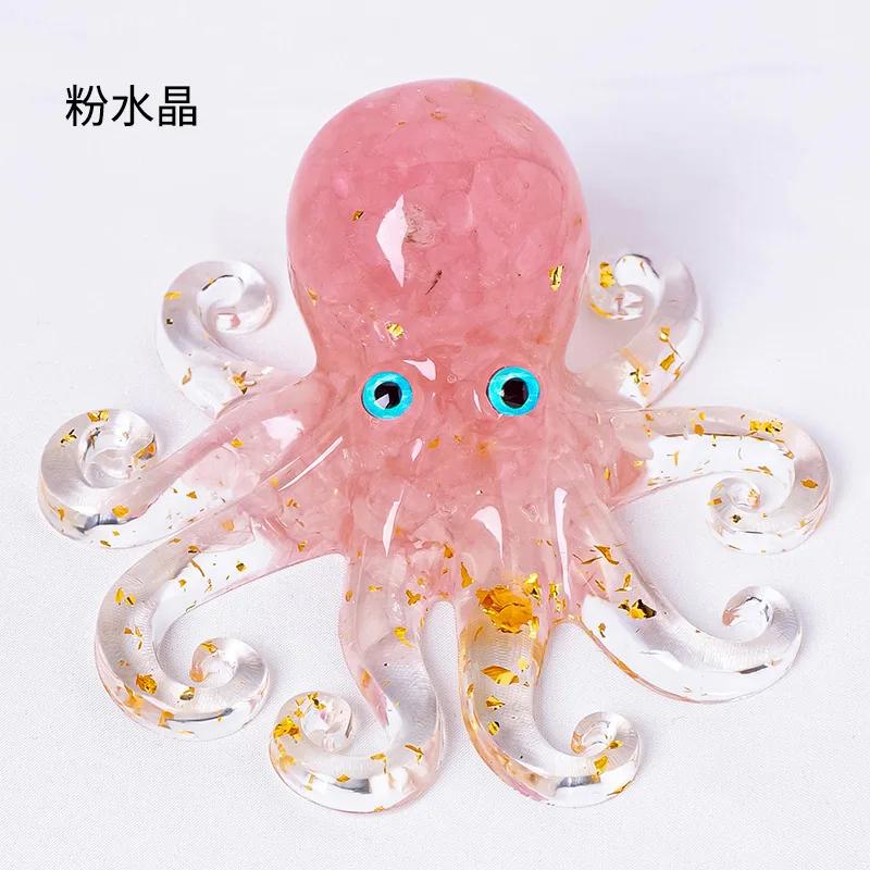 Natural Crystal Gravel Miniature Octopus Statue Chinese Lucky Feng Shui Ornament Resin Squid Home Tabletop Landscape Ornaments