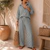 Womens Casual Striped Two Piece Outfits Long Sleeve Buttons Shirt and Drawstring Wide Leg Pants Loungewear Sets
