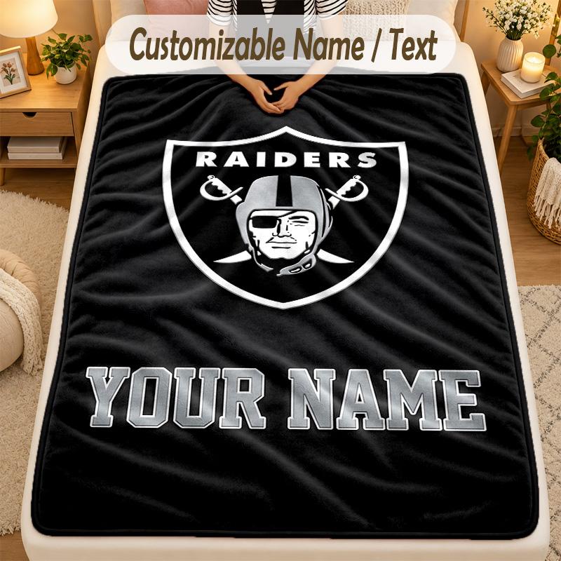 Flannel BlanketLas Vegas Raiders Custom Name Text Personalized Soft Warm Throw Blanket Home Decor Gift