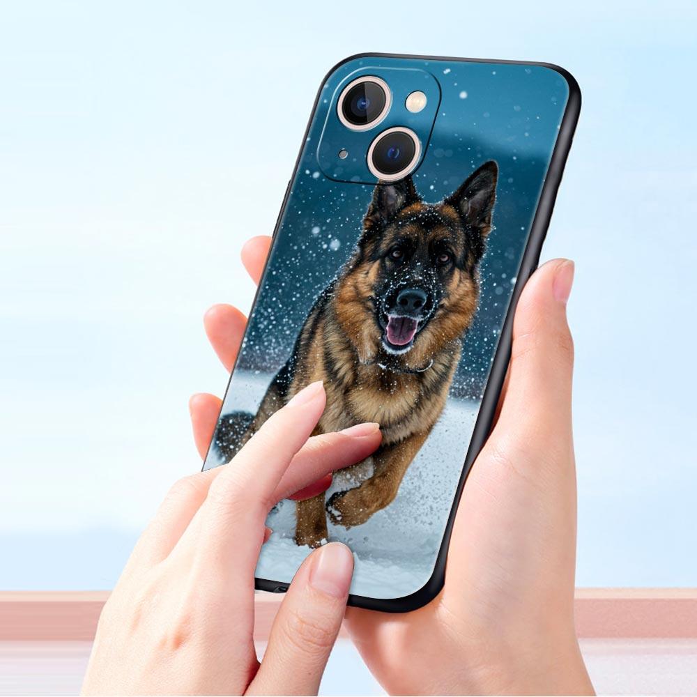 German Shepherd Dog Cartoon Phone Case For iPhone 17 16E 15 16 14 13 12 11 Pro Max 7 8 Plus Soft TPU Back Cover