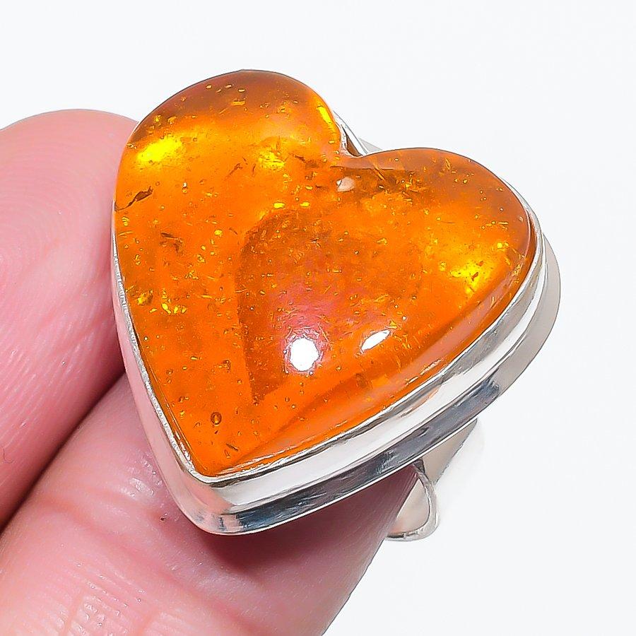 

Natural Baltic Amber Gemstone 925 Sterling Silver Jewelry Ring Size 8 D9u09