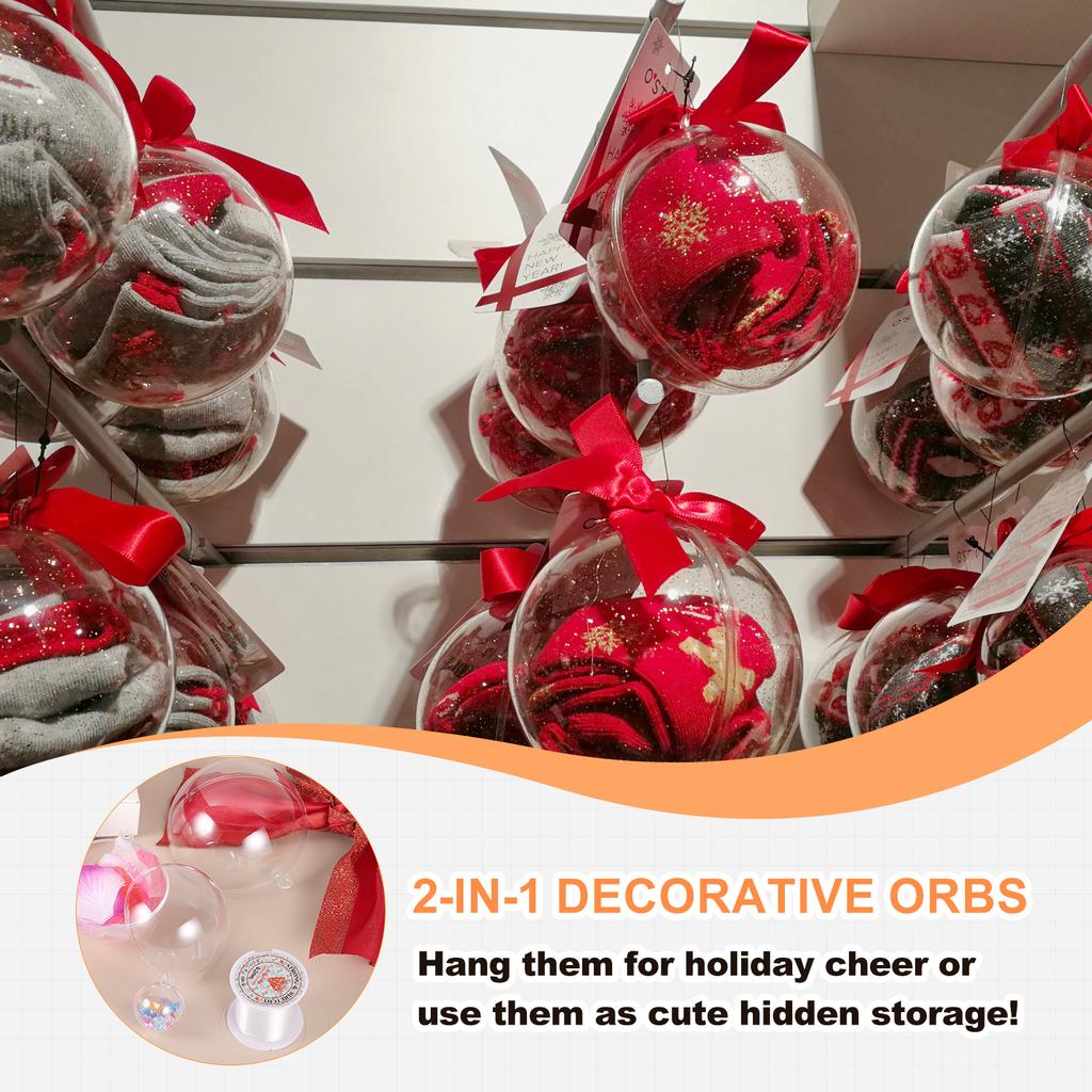 5/6/10/12pcs Clear Plastic Fillable Ornaments Clear Acrylic Ornaments Hanging Balls with164ft Wire DIY Christmas Ornament Decor