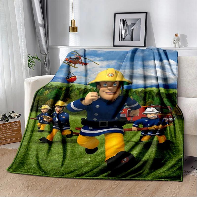 Couverture Cartoon Enfant 3D Sam le Pompier Classique, Couverture Douce pour la Maison Chambre Lit Canapé Voyage Pique-nique Couverture Cadeau pour Enfants