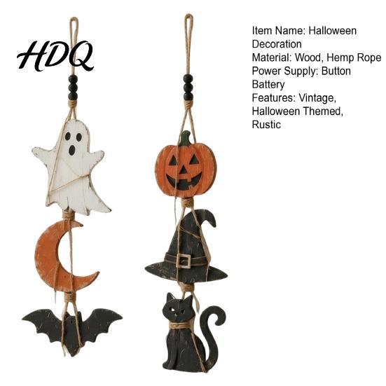 Hanging Signs with Warm Lights 2Pcs Lighted Halloween Wall Decor Wooden Ghost Bat Pumpkin Rustic Farmhouse Decor Sign Jute Rope Ornament for