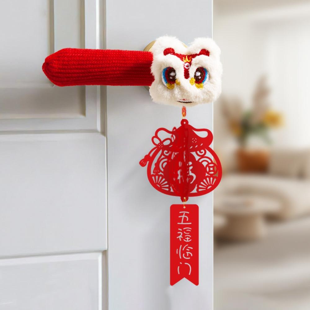 Anti-static Door Handle Protective Cover Dustproof Knitted New Year Door Handle Glove Antifouling Reusable