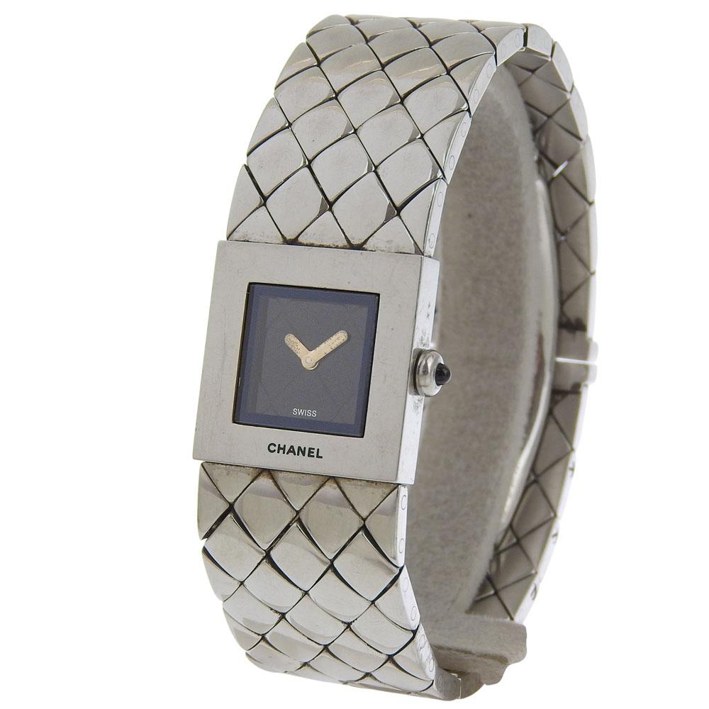Chanel Matelasse Watches H0009 blackDial Stainless Steel Quartz Analog Display Women Used