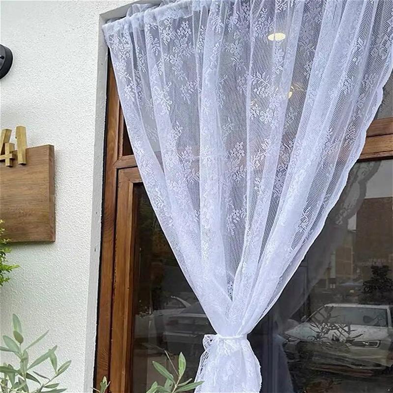 1pc Floral Lace Sheer Rod Pocket Curtain Panel Living Room Bedroom Window Solid Color Door Screen Party Drapes Partition Door