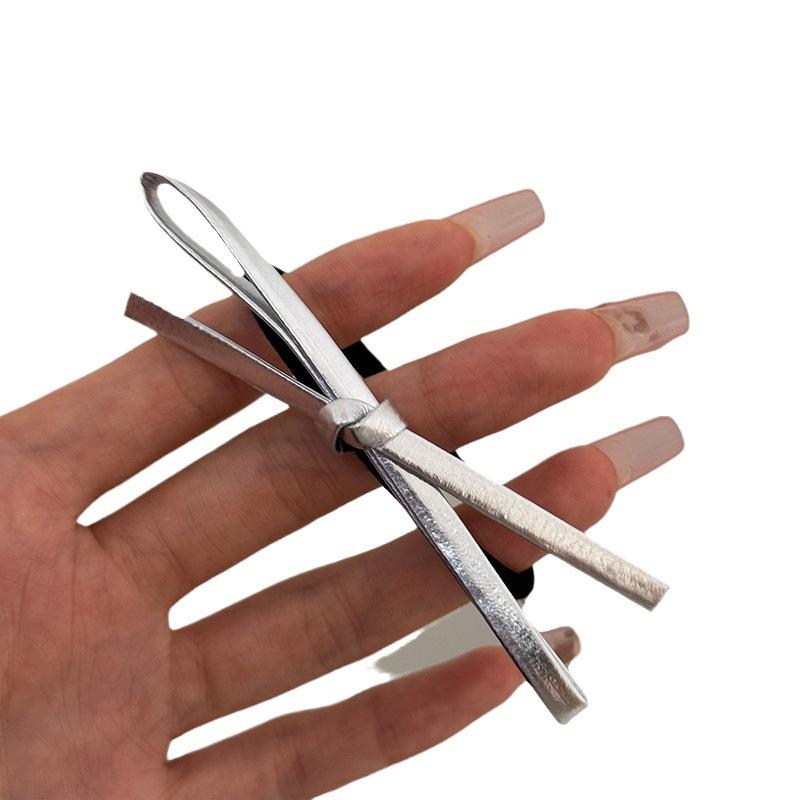 Delicate Silver Leather Bow Hair Clips, Girlish Hair Bands, Sweet Low Ponytail Hair Ties