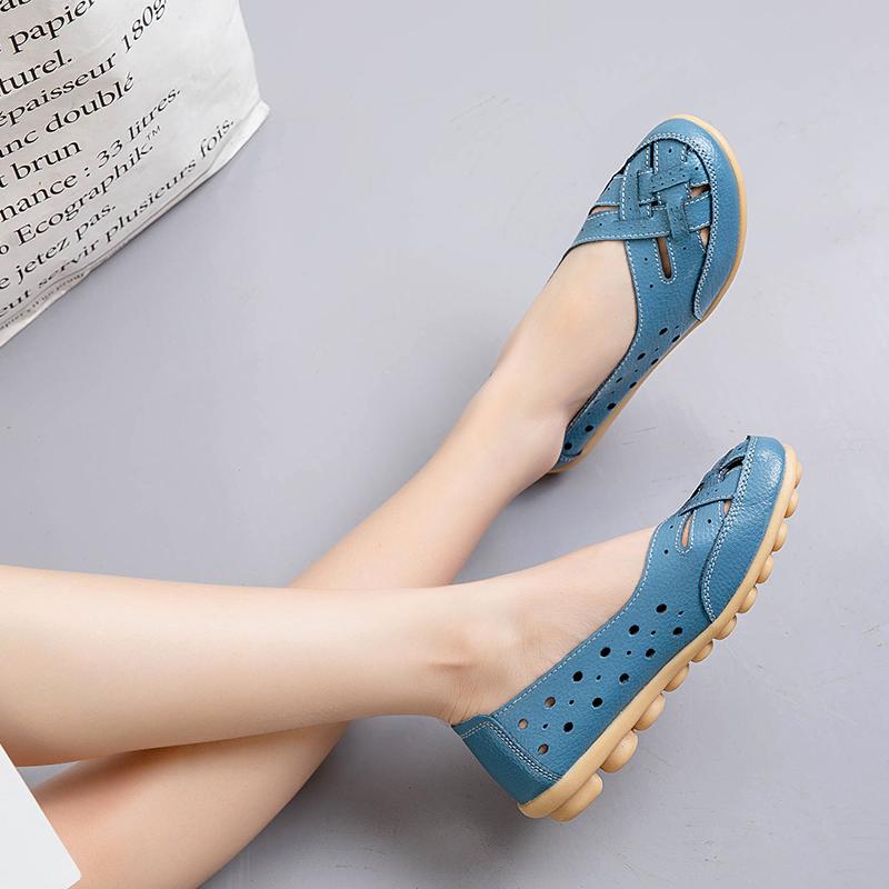 Women's Flats Loafers Leather Driving Shoes Moccasins Comfort Casual Slip On Summer Nurse Shoes for Mother Large Size