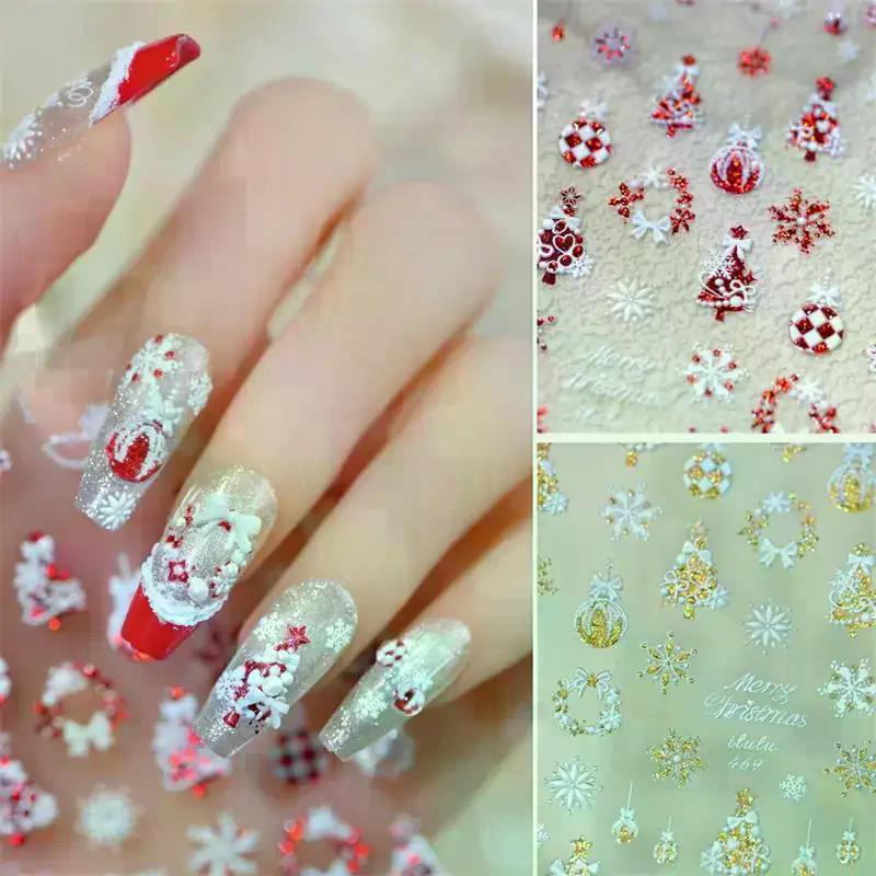 Cute Christmas Style Bow Colorful Snowflake Christmas Tree Nail Art Stickers Girly Nail Art Print Stickers Women Nail Decor Gift