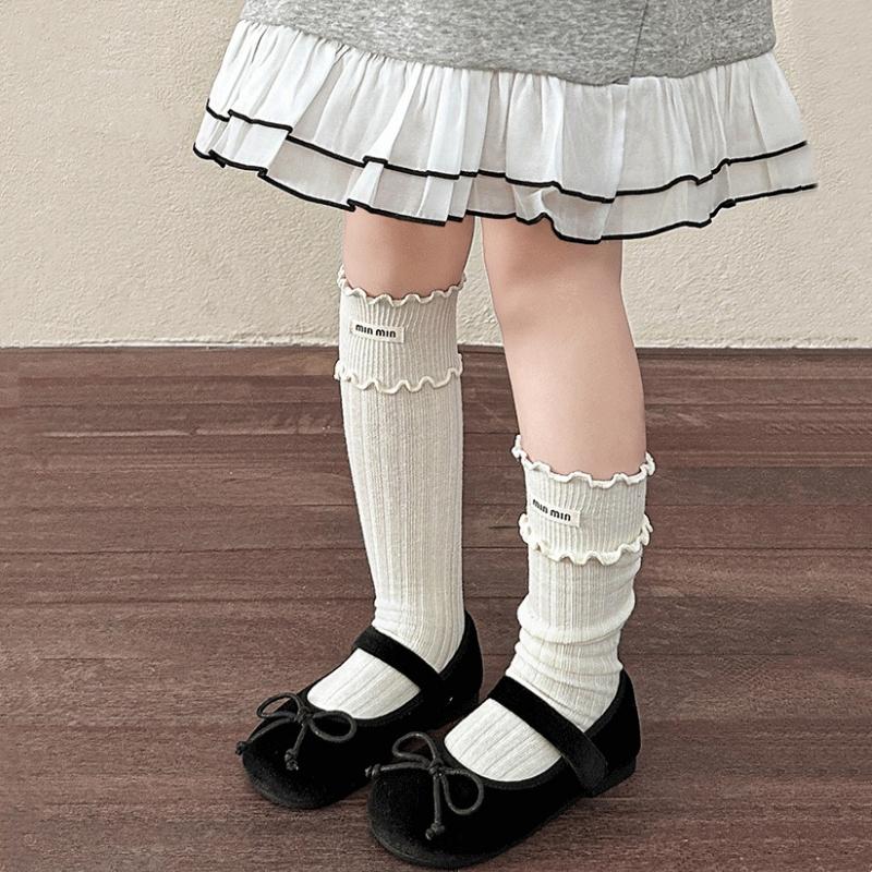 Children's Korean Retro Baby Girls Socks Set Cute Ruffle Solid Color Soft Cotton Princess Long Socks for Kids Autumn