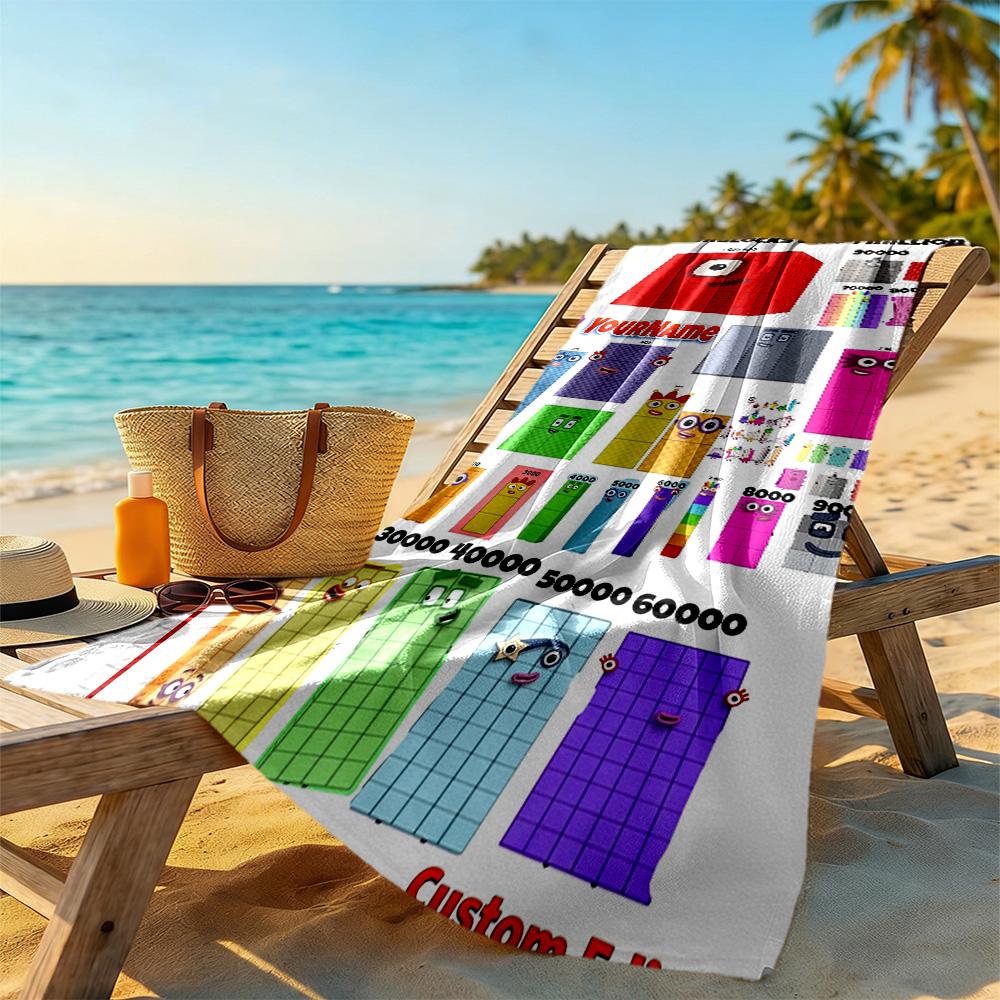 Numberblocks Customizable Name Beach Towel High Absorbency & Quick-Dry Ideal for Travel Outdoor Swim Pool Yoga Surf Camping Hiking Gym Gift Holiday