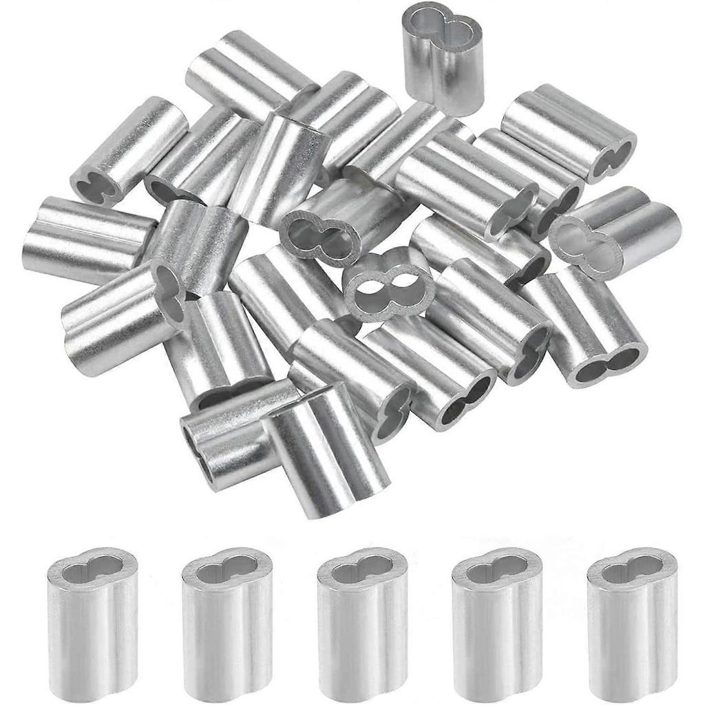 50 Pieces Aluminum Double Sleeves, 3mm Steel Wire Rope Sleeves, Aluminum Crimping Loop Sleeve Clips with Double Ends, for Steel Wire Rope, Wire Rope,
