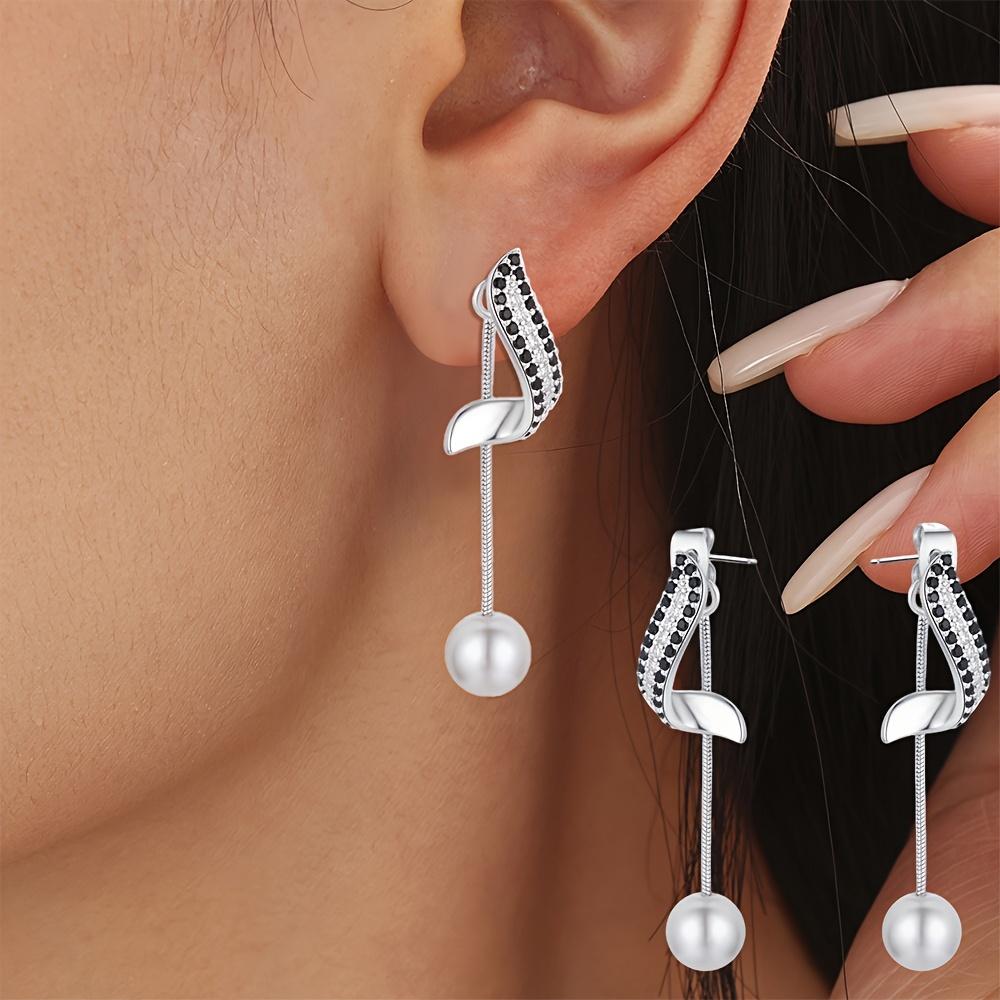 Svart steindesign Lange kjedeøreringer Perlesmykker Dråpeøreringer for kvinner