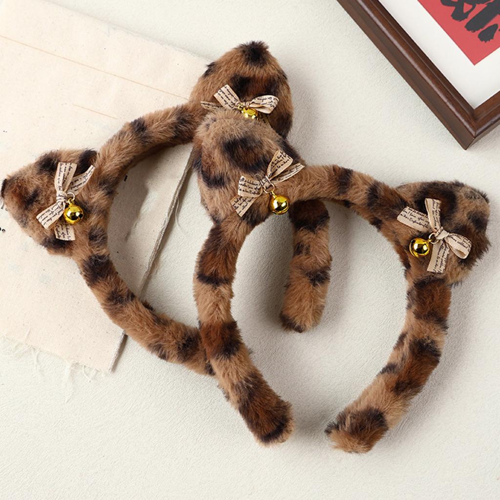 Leopard Print Cat Ear Headband Cute Plush Hair Accessory for Women and Girls Headpieces for Parties and Daily Wear
