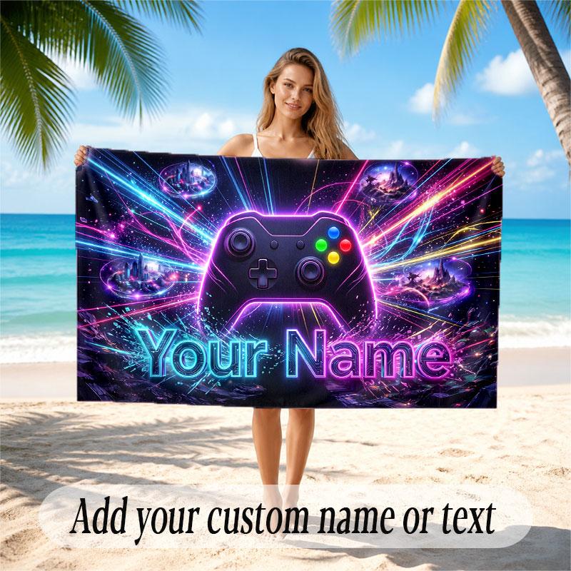 City Cyberpunk Theme Soft Beach Towel Personalized Custom Name Text Towel Portable for Beach Pool Travel