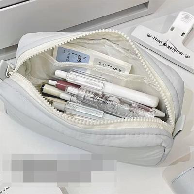 Simplicity Solid Color Pen Bag Zipper Design Portable Pencil Case Large Capacity Stationery Bag Gift Back To School
