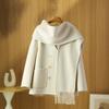 Womens Double-Sided Cashmere Wool Coat Mid-Length Hooded Loose Fit Elegant Office Wear